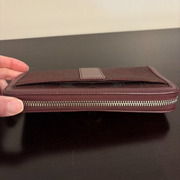 Coach Campbell Signature Burgundy Faux Buckle Accordion Zip Around Wallet - Picture 6 of 10